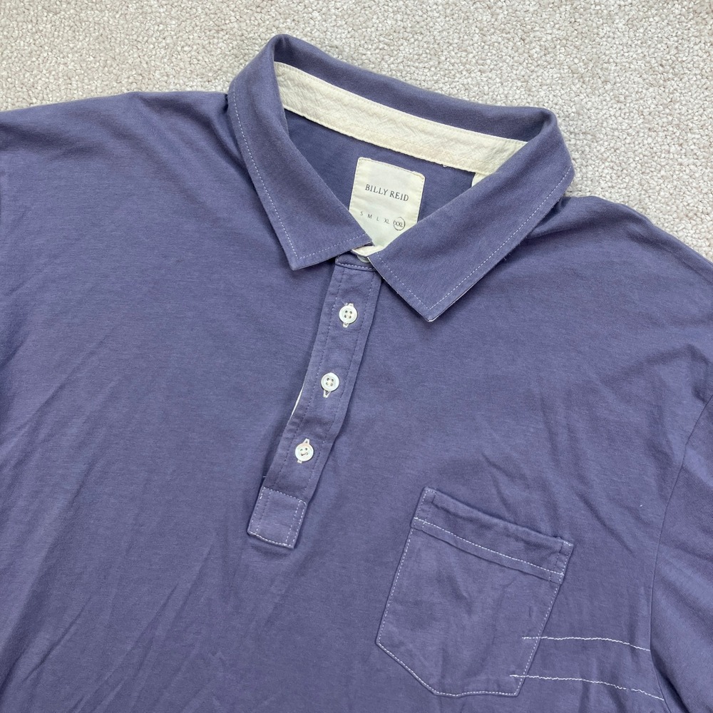 Billy Reid Mens XXL Polo Shirt Blue Short Sleeve Cotton Pocket Casual